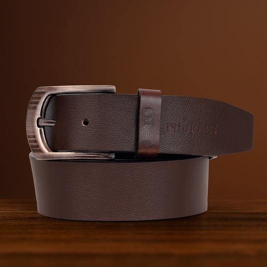 Bhokals Men Chocolate Brown Grain Leather Belt