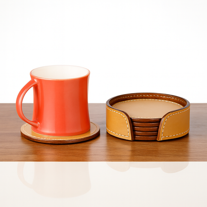 Leather Tan Round Tea Coaster