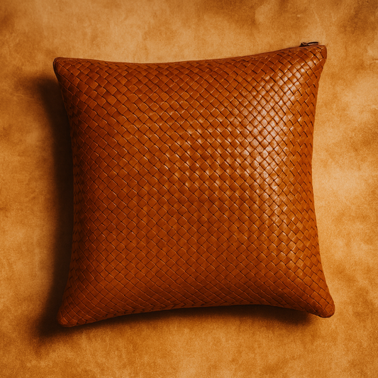 Leather Brown Weave Cushion