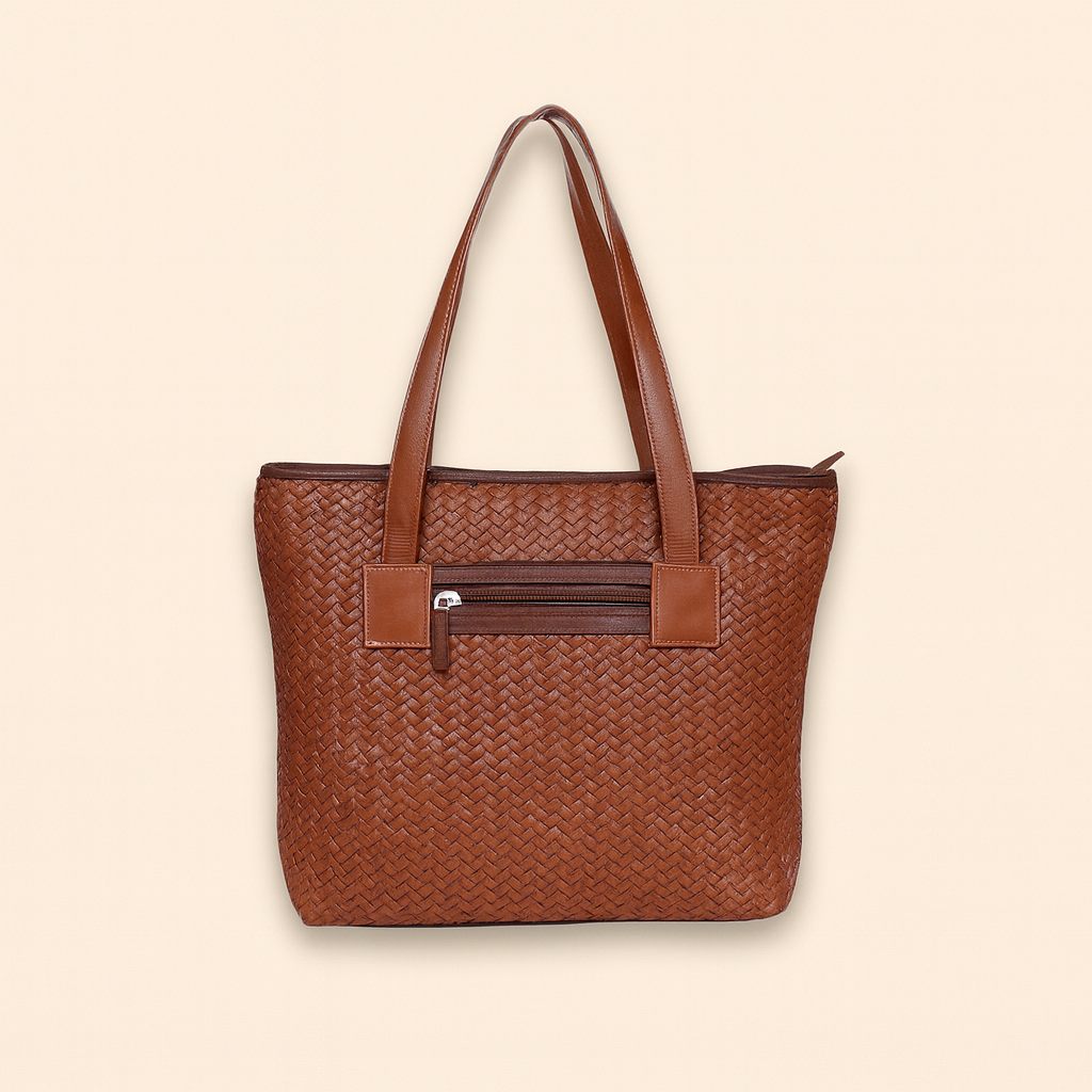 Leather Brown Weave Women Shoulder Bag