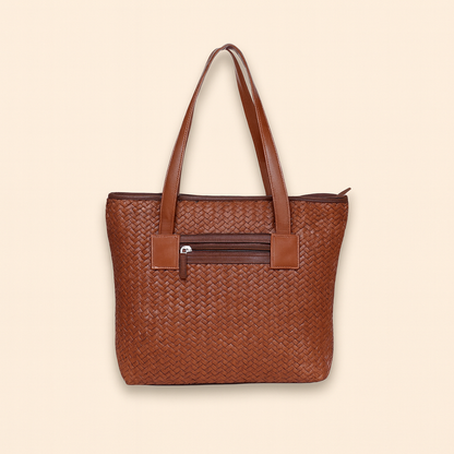 Leather Brown Weave Women Shoulder Bag