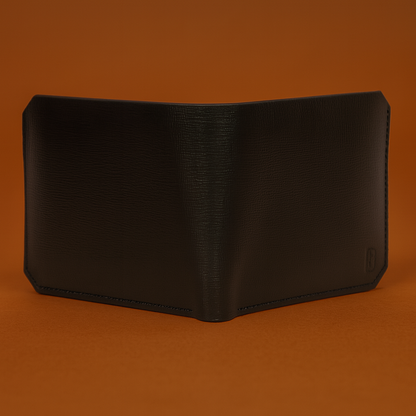 Classic Men's Leather Bifold Wallet, Black, Textured Finish, Multiple Card Slots, Slim Design