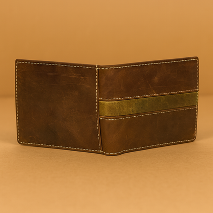 Leather Brown Green Strip Men Wallet