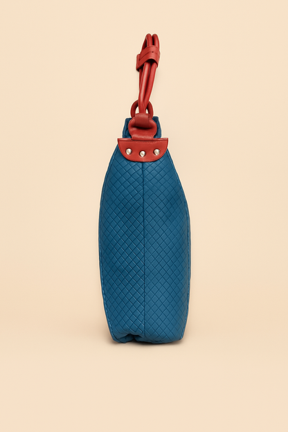 Leather Blue Weave Women Shoulder Bag