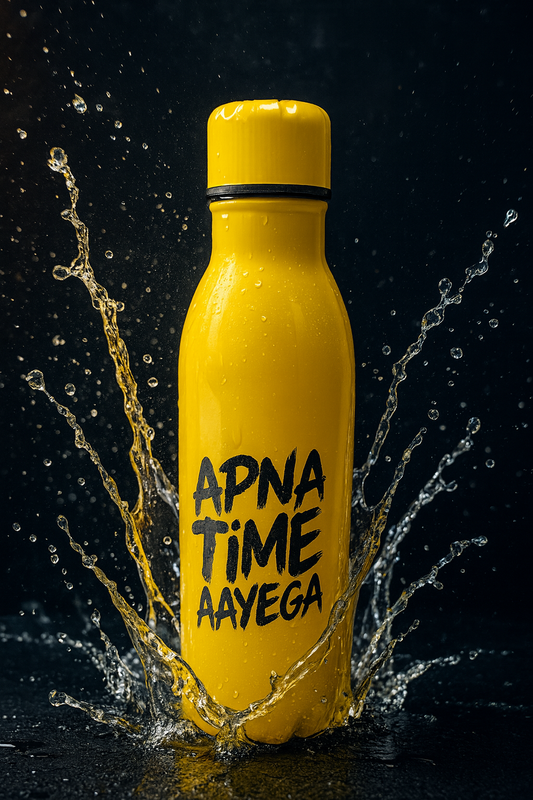 Apna Time Ayega Printed Yellow Water Bottle