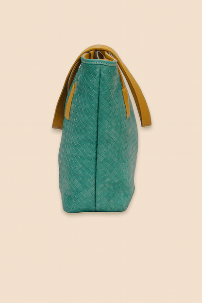 Leather Green Weave Women Shoulder Bag