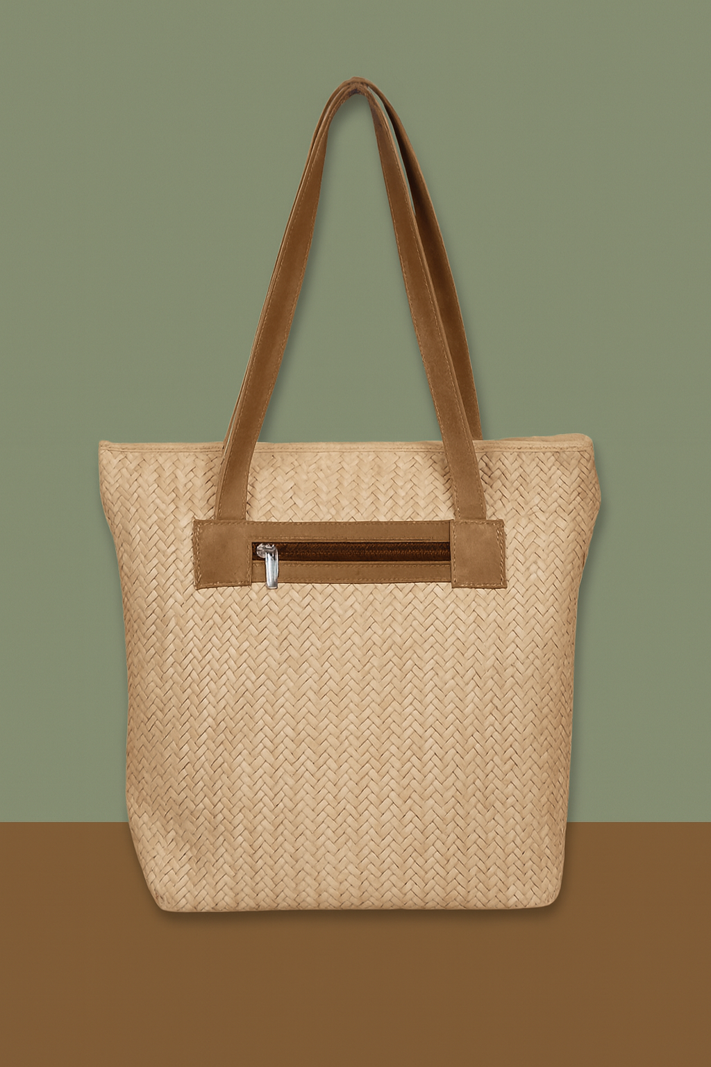 Leather Cream Weave Women Shoulder Bag