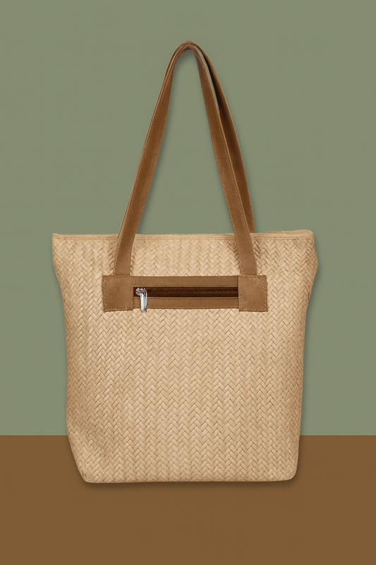 Leather Cream Weave Women Shoulder Bag