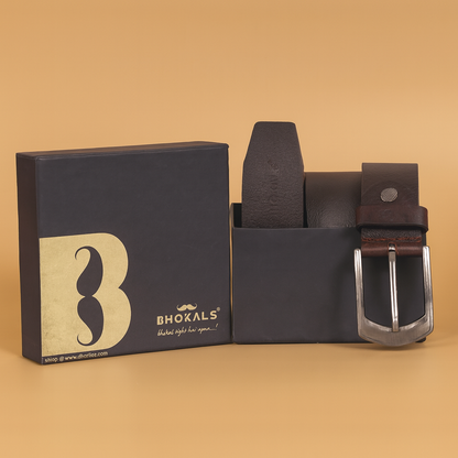 Bhokals Men Chocolate Brown Grain Leather Belt