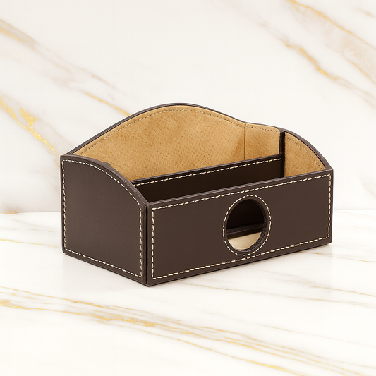 Leather Brown Table Top Document Container