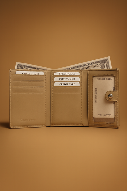 Leather Cream Penguin Women Pocket Wallet
