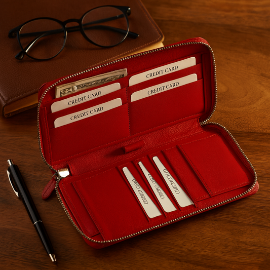 Leather Red Multi Card Unisex Wallet