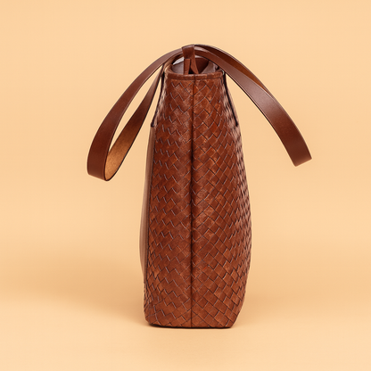 Leather Brown Weave Women Shoulder Bag