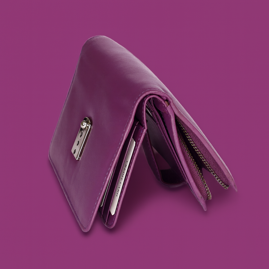 Leather Solid Purple Clip Women Wallet