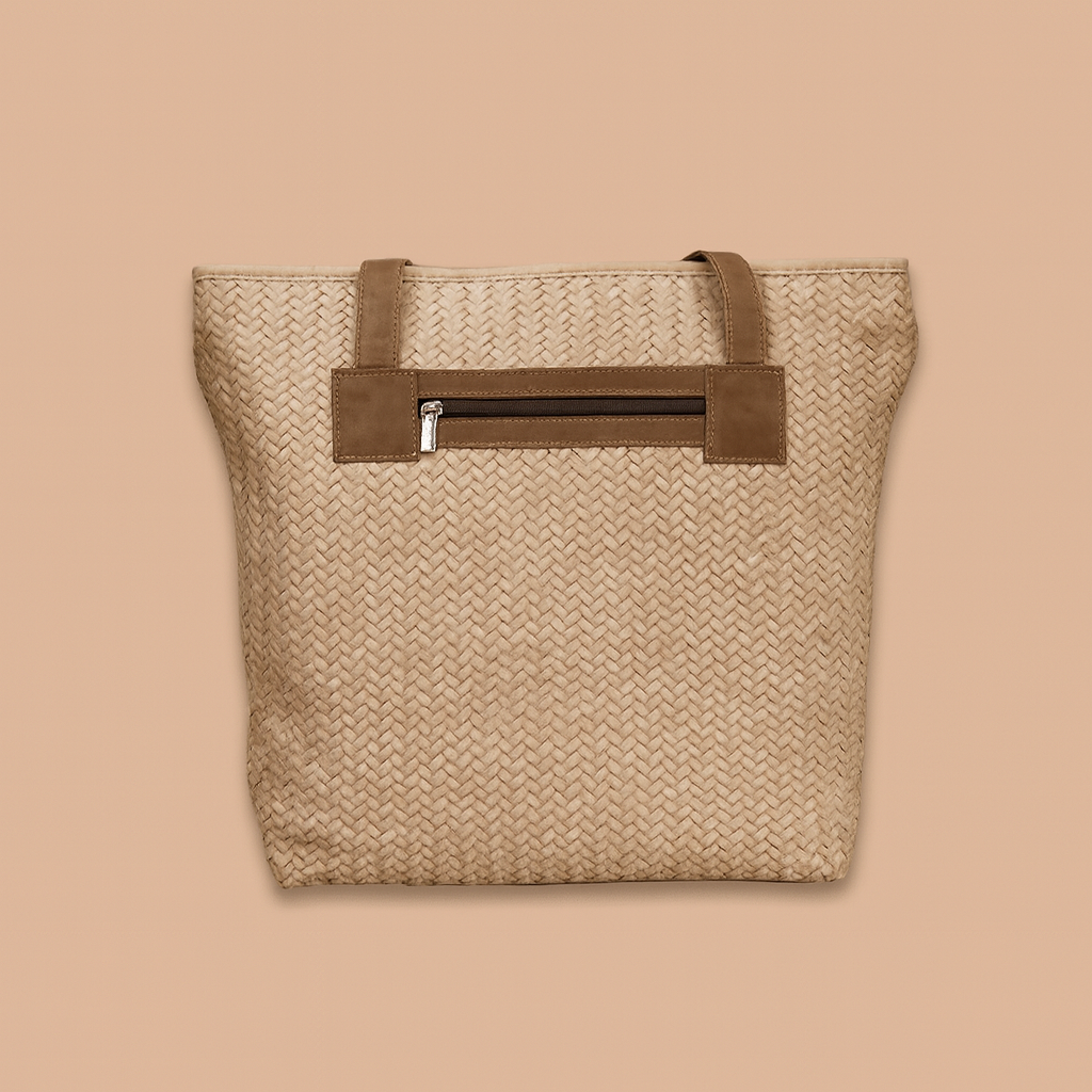 Leather Cream Weave Women Shoulder Bag