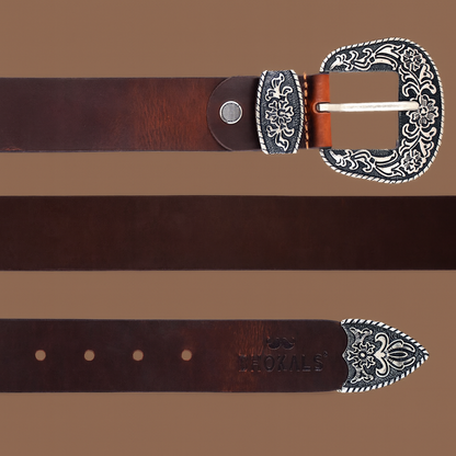 Bhokals Maharaja Men  Golden Buckle Brown Leather Belt