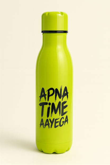 Apna Time Ayega Printed Green Water Bottle