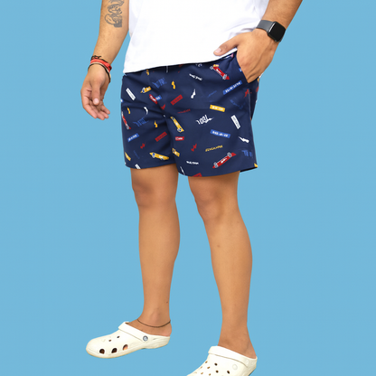 Navy Tour Printed Cotton Boxer For Men