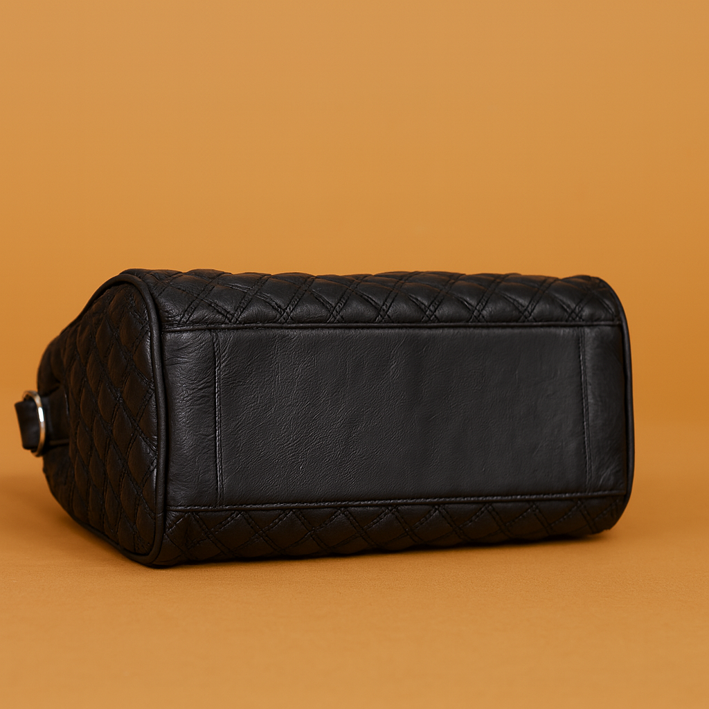 Leather Black Check Women Hand Bag