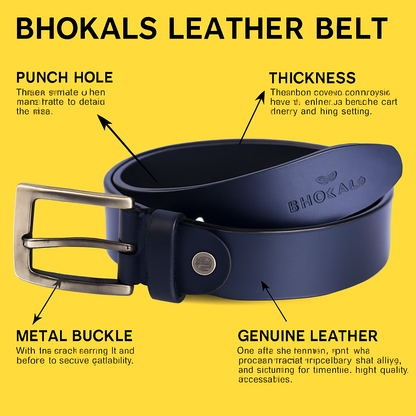 Bhokals Men Solid Black Matt Leather Belt