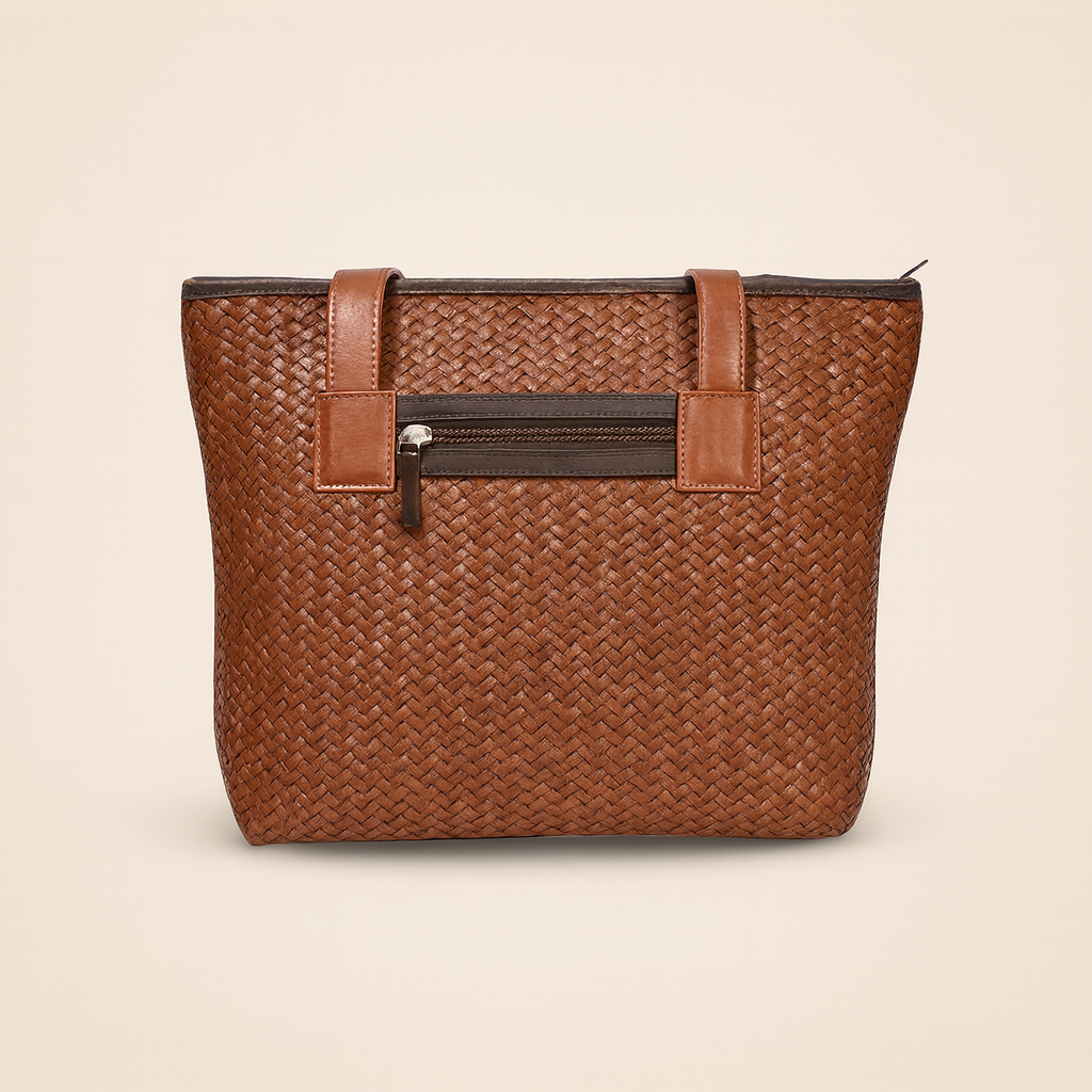 Leather Brown Weave Women Shoulder Bag