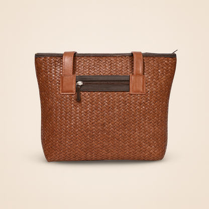 Leather Brown Weave Women Shoulder Bag