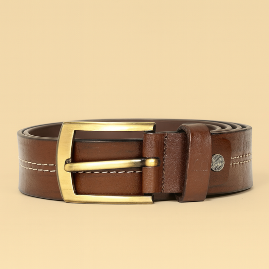 Men Brown Middle Thread Leather  Belt