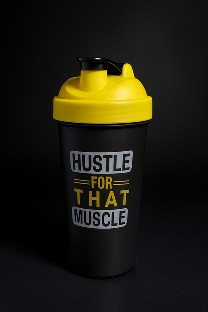Hustle Printed Yellow Black Gym Shaker