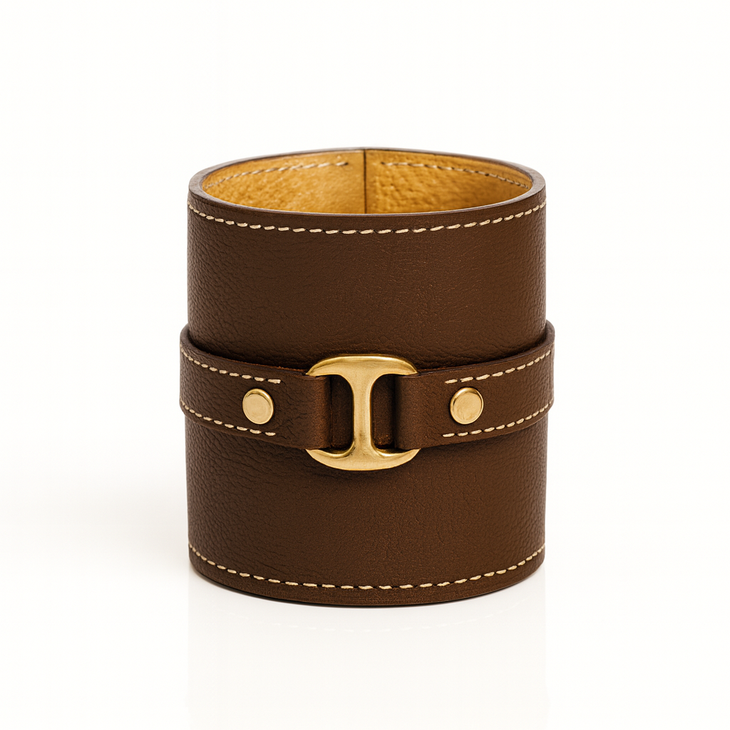 Leather Brown Round Buckle Pen Holder