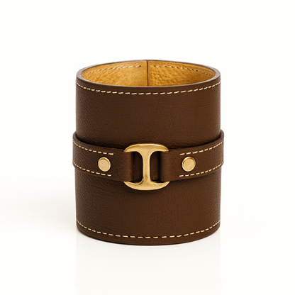 Leather Brown Round Buckle Pen Holder