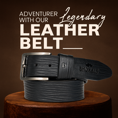 Bhokals Men Black  Wood Texture Leather Belt