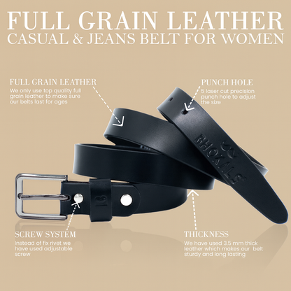 Bhokals Women Black Leather Belt