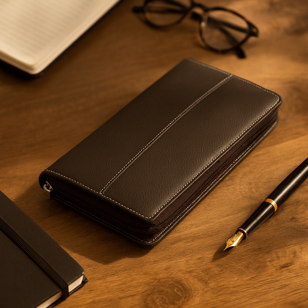 Leather Solid Brown Cheque Book Folder