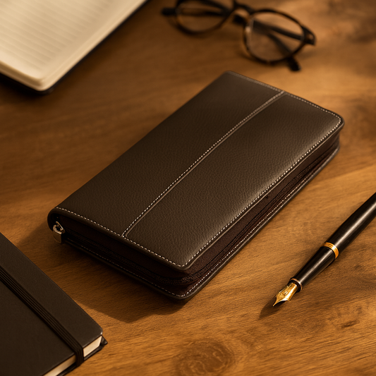 Leather Solid Brown Cheque Book Folder