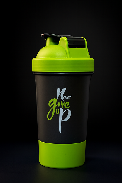 Never Give Up Printed Green Black Gym Shaker