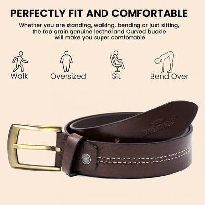 Men Brown Middle Thread Leather  Belt