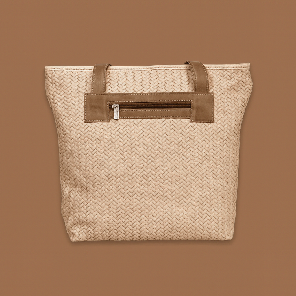 Leather Cream Weave Women Shoulder Bag