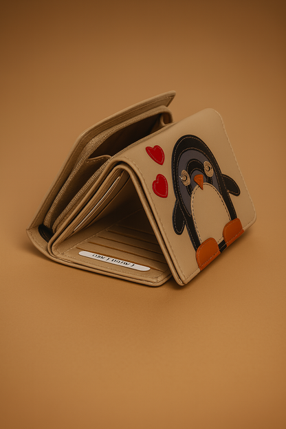 Leather Cream Penguin Women Pocket Wallet