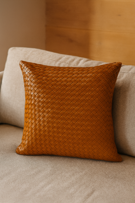 Leather Brown Weave Cushion