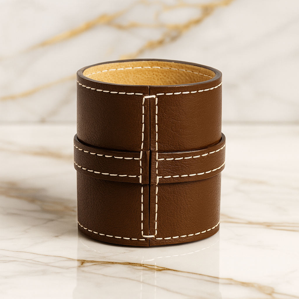 Leather Brown Round Buckle Pen Holder