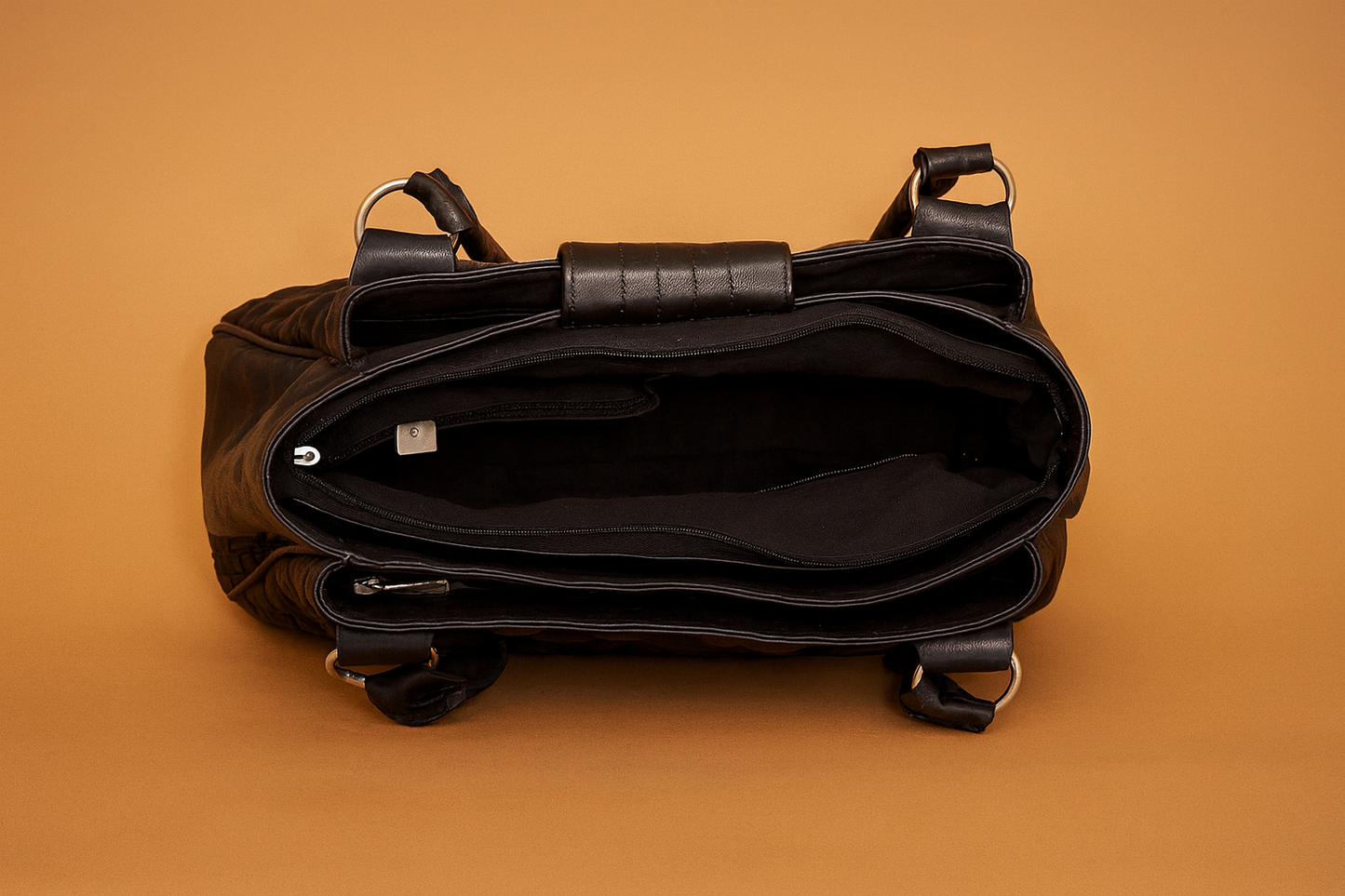 Leather Black Check Women Hand Bag