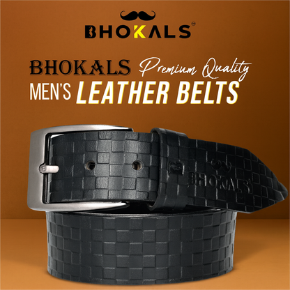 Bhokals Men Black Chess Plub Leather Belt