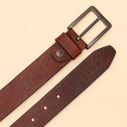 Bhokals Men Tan Brown Crocs Texture Leather Belt