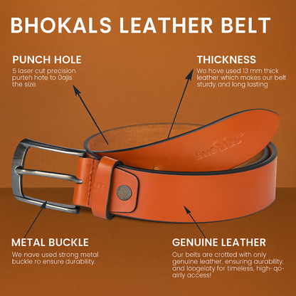 Bhokals Men Solid Tan Formal Leather Belt