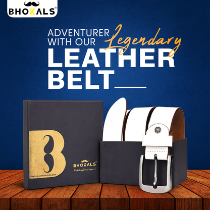 Bhokals Men White Grain Leather Belt