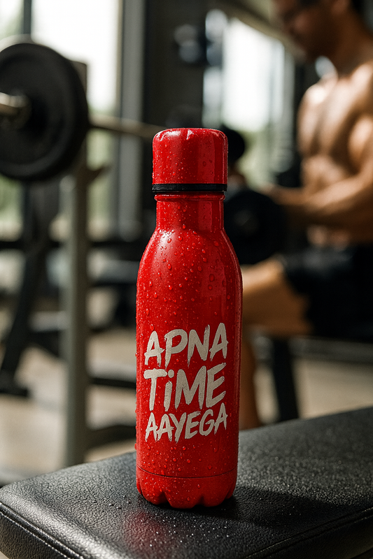 Apna Time Ayega Printed Red Water Bottle