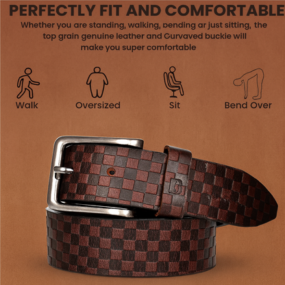 Bhokals Men Brown Chess Plub Leather Belt