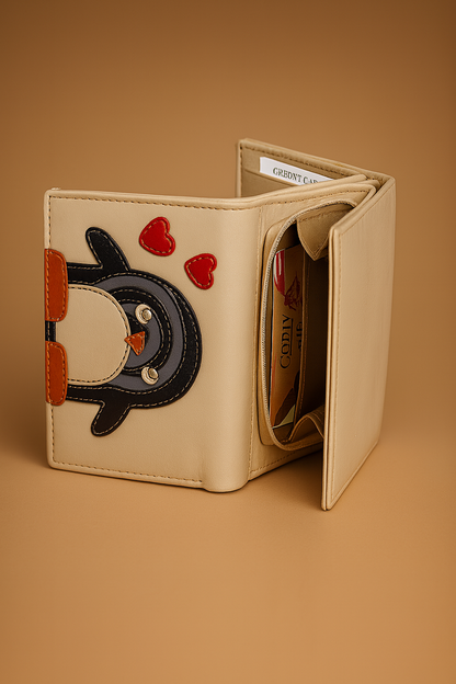Leather Cream Penguin Women Pocket Wallet