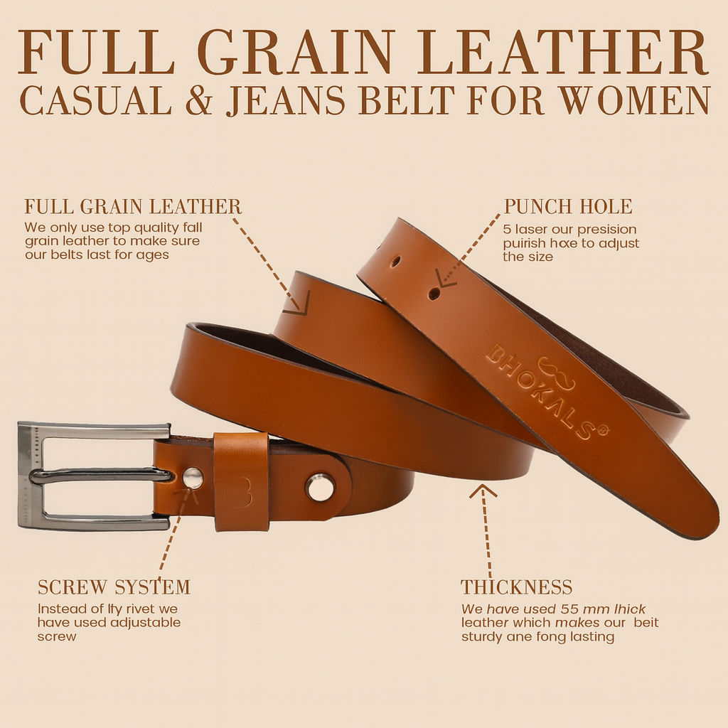 Bhokals Women Solid Tan Leather Belt