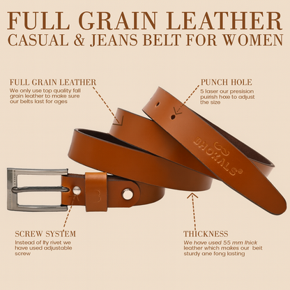 Bhokals Women Solid Tan Leather Belt